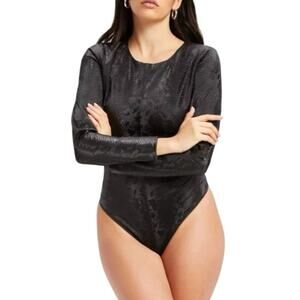 Good American Snakeskin Print Faux Leather Bodysuit Black Women 3 Large